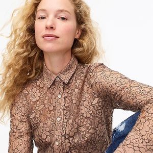 J. Crew Classic Fit Lace Button Up Top Faded Teak